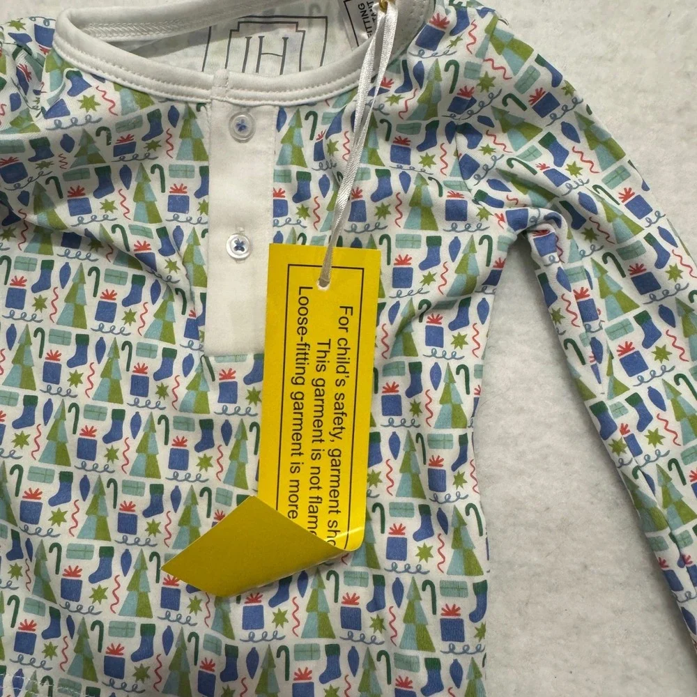 Lila and Hayes Kids Christmas Pajama Set‎ 100% Pima Cotton Blue Green 6-12M NWT